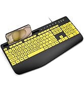 SABLUTE Large Print Keyboard Wired Computer Keyboards with Wrist Rest, Phone Holder, Big Letters ...