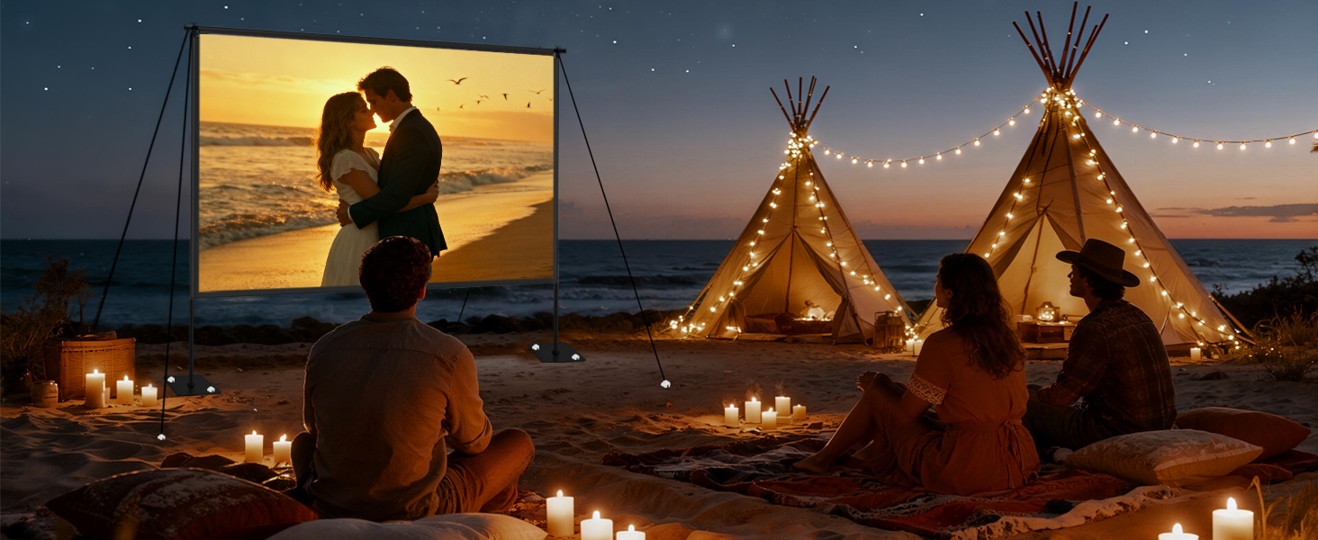 120 inch Outdoor Projector Screen with Stand for Home Theater and Backyard Movie Night
