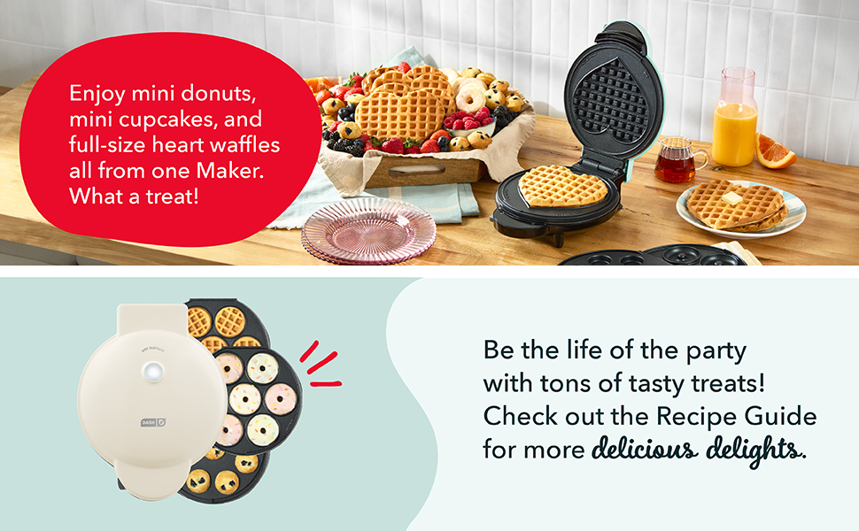 Multi Treat Maker, Baking, Mini Donuts, Heart waffle, Mini Cupcakes