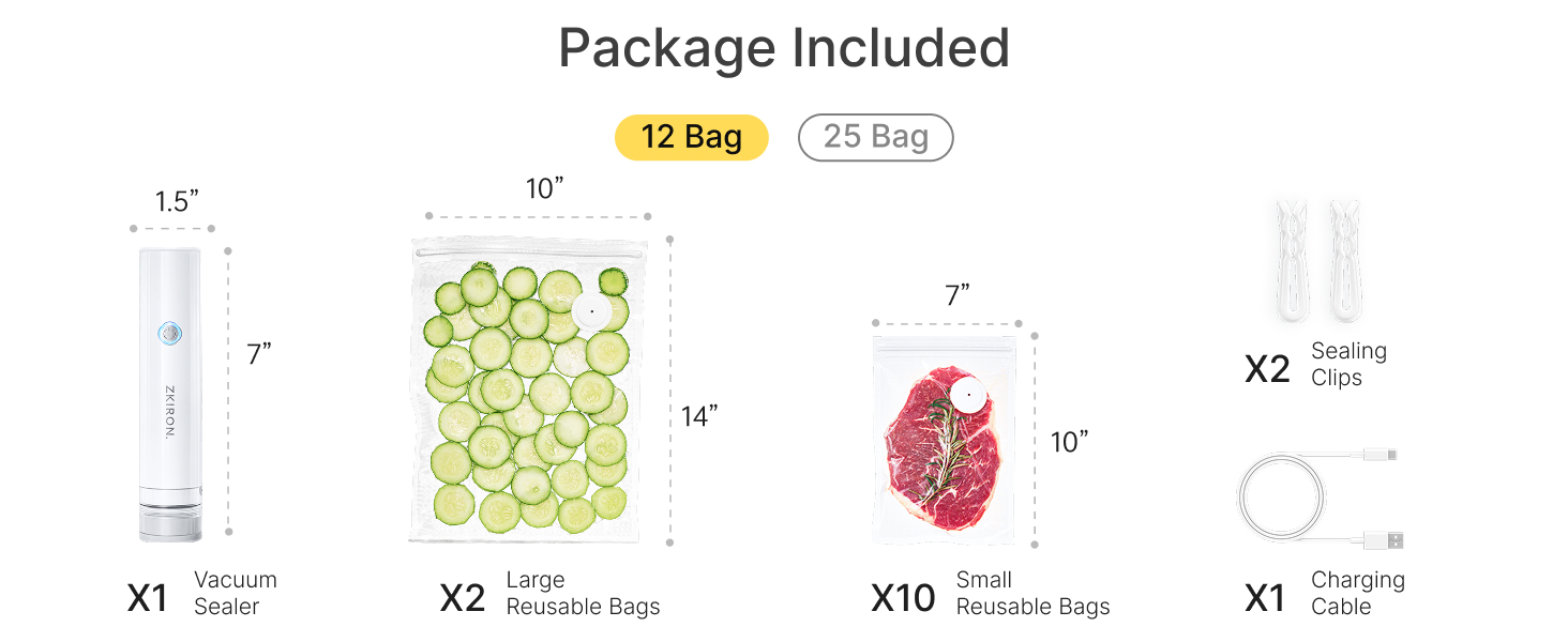 with 12 reusable vacuum food bags