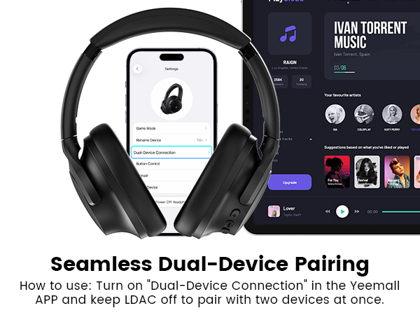 1Mii Y8+ Hybrid Noise Cancelling Headphones Bluetooth 6.0, Wireless LDAC Hi-Res Audio