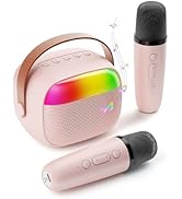 Mini Karaoke Machine for Kids, Toy for Girls Portable Bluetooth Speaker with 2 Wireless Microphon...