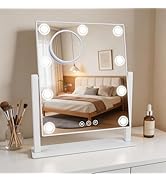 SLIMOON Lighted Makeup Mirror, 14"x 12" Hollywood Vanity Mirror with 9 LED Bulbs, 3 Color Lights,...