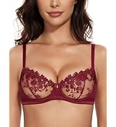 Wingslove Women's Sexy Lace Bra Demi Sheer Mesh Balconette See Through Bralette Unlined Underwire...