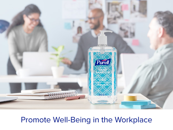 Image of a Purell hand sanitizer bottle in an office