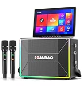 HUABAO Smart Karaoke Machine with 14” Tablet, Screen &amp; Lyrics Display, Professional Karaoke Speak...