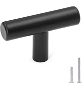 LONTAN 12 Pack Matte Black Kitchen LS201BK Modern T Cabinet Knobs Stainless Steel Dresser Drawer ...