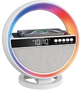 Pxujoqecg 6-in-1 LED Digital Alarm Clock with Wireless Charging (Up to 15W), Bluetooth 5.3 Speake...