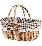 Peohud Wicker Picnic Basket with Double Folding Handles, Empty Baskets for Gifts, Woven Easter Ba...