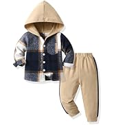Feidoog Toddler Boys Hoodie Plaid Pants Set Long Sleeve Button Down Plaid Hoodied Tops +Sweatpant...