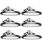 Gugsey 6 Pack 200W High Bay Led Shop Lights - 5000K UFO Led High Bay Light with Plug 5' Cable and...