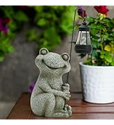 Foyucool Solar Garden Statue Frog with Solar Lantern, Outdoor Sculpture Figurine Statue Lights, O...