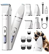 oneisall 4 in 1 Dog Grooming Kit with LCD Display, Dog Hair Trimmer for Paw Nail Grinder, Recharg...