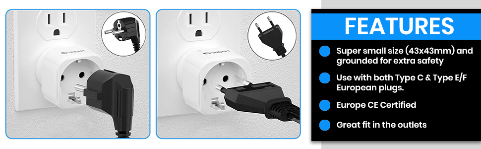 Type C &amp; Type E/F to Type A/B 240V to 110V converter converting power wall AC outlet adapters charge