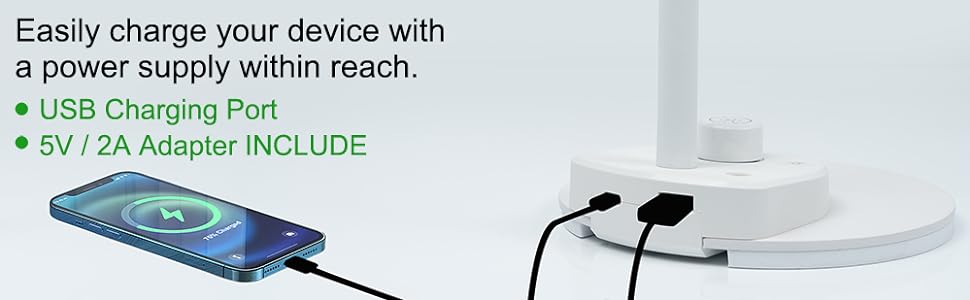 LED Desk Lamp with USB Charging Port Reading Light Task Lamp Flexible Gooseneck Table Lamp