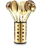 Marco Almond Kitchen Utensil Set, Stainless Steel Cooking Utensils Sets with Titanium Plated, 7 ...