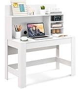 Giantex White Computer Desk with Bookshelf, 48" Home Office Writing Desk with Anti-Tipping Kits &amp;...