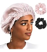 Reversible Silk Satin Bonnet for Sleeping,Large Adjustable Silk Satin Hair wrap Hair Cap for Wome...