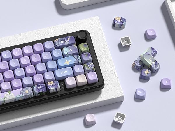 PBT Keyboard keycaps Set,Purple moa keycaps,Violet Theme Dye Sub custom Keycaps,Japanese Cute keycap