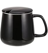 VOBAGA Coffee Cup with Lid and Flat-Bottom, 14 oz Tea Mug for Daily Use Warming Coffee&amp;Tea (Black)