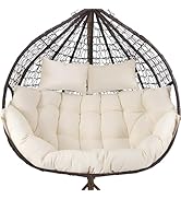 DANGHOOGY Outdoor Double Egg Chair Cushions, Waterproof Wicker Egg Chair Replacement Cushion, Thi...