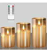 VIEWELLD Glass Flameless Candles with Remote Battery Operated Flickering LED Pillar Candles Real ...