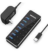 Powered USB Hub RSHTECH Type C to 7 Port USB 3.0 Data Port Hub Expander Aluminum Portable Splitte...