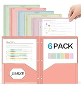 Jumlys 6 Pack 2 Pocket Folders with Clear Front Pocket and 3 Holes, Pastel Folders with Pockets f...