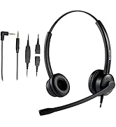 2.5mm Telephone Headset with Noise Canceling Mic for Panasonic, Including 3.5mm Connector for Cel...