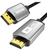DisplayPort 1.4 to HDMI 2.1 Cable - 6FT, with 8K@60Hz,4K@120Hz,2K@144Hz,Nylon Braided Unidirectio...