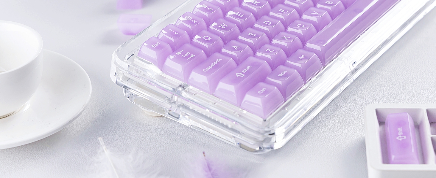 Womier Clear Jelly Keycaps, Ceramic Keycaps Style Cute Transparent Purple Keycaps
