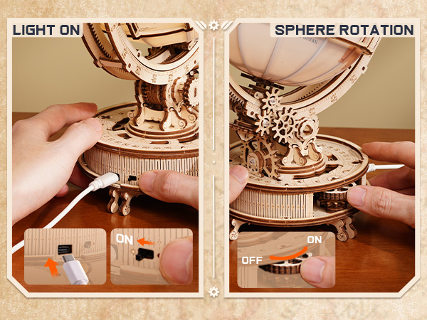 ROKR Illuminated Rotating Wooden Globe Puzzle