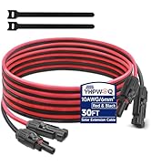 30Ft Solar Extension Cable, 10AWG Solar Panel Cable with Waterproof Connectors, Red and Black 6mm...