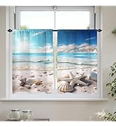 Final Friday Ocean Beach Coastal Seashell Short Kitchen Window Curtains Nature Funky Bathroom Cur...
