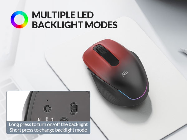 Rii Wireless Mouse, 2.4G USB Computer Mouse, Rechargeable LED Ergonomic Wireless Mouse forLaptop