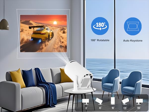 180 degree rotatable and auto keystone to enjoy movies any place
