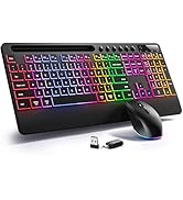 Hamile Wireless Keyboard and Mouse Combo:RGB Backlit Effects,Ergonomic Full Size Silent Keyboard,...