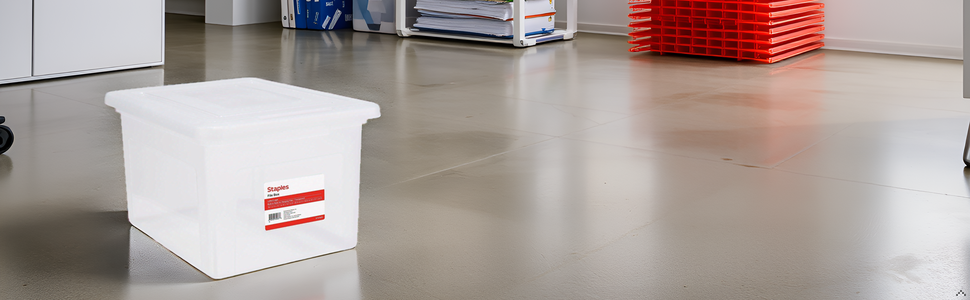 A cluttered desk with stacks of documents and folders surrounding the product.