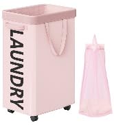 Optish Pink Laundry Basket with Wheels, 90L Rolling Laundry Hamper with Wheels, Nursery Hamper on...