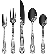 EUIRIO 40 Pieces Silverware Set for 8, Stainless Steel Black Flatware Set with Unique Floral Lase...