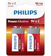 Philips 9 Volt Battery 2 Pack, Power Alkaline 9V Batteries, Reliable Long Lasting Power, Leak Pro...
