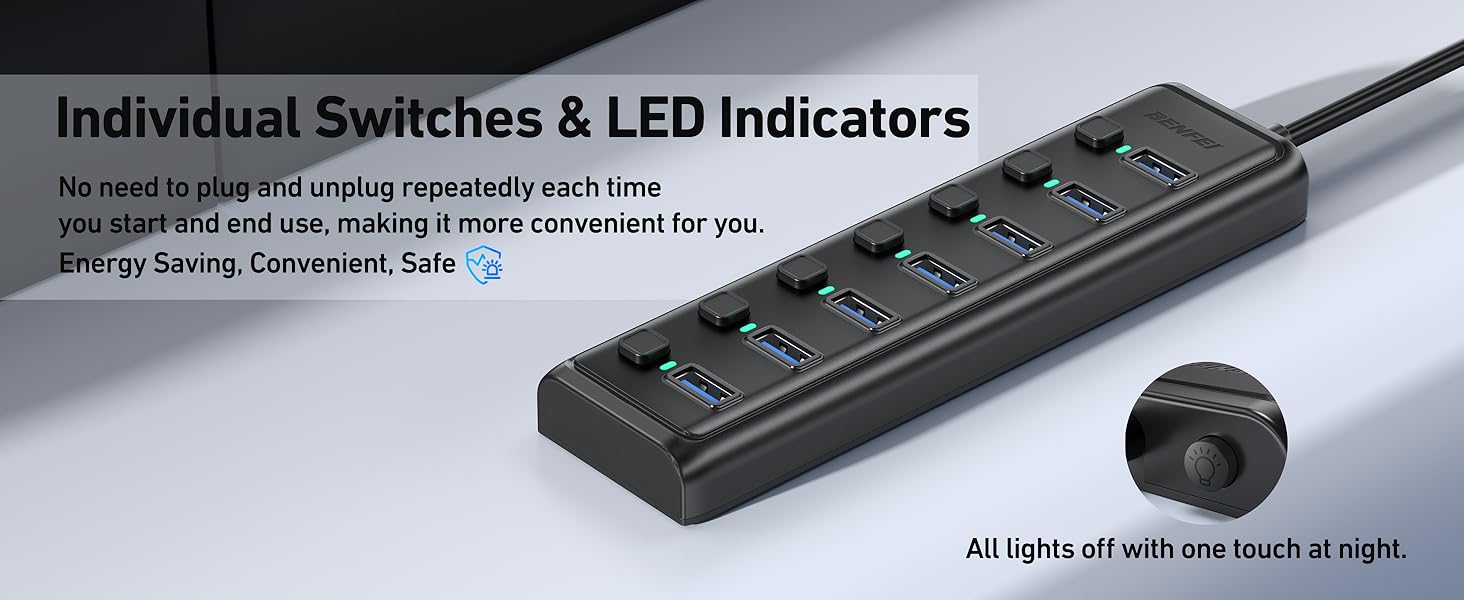 BENFEI USB 3.0 Hub 7-Port, Ultra-Slim Portable USB Splitter with 3.3ft Cable