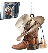 Foelony Cowboy Boots &amp; Hats Car Rear View Mirror Decor Pendant, 1.97" x 3.15" Vintage Western Sty...