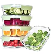 5 Pack 36 OZ Glass Food Storage Containers, Glass Meal Prep Containers with New Push Hole Design,...