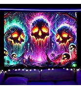 Nuxovilar UV Reactive Tapestry Dripping Skull Spirits Scene BlackLight Tapestries Cool UV Black L...