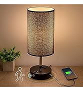 lifeholder Motion Sensor Lamp, USB Lamp Include Warm White Bulb, Fabric Shade Lamp Built in USB P...