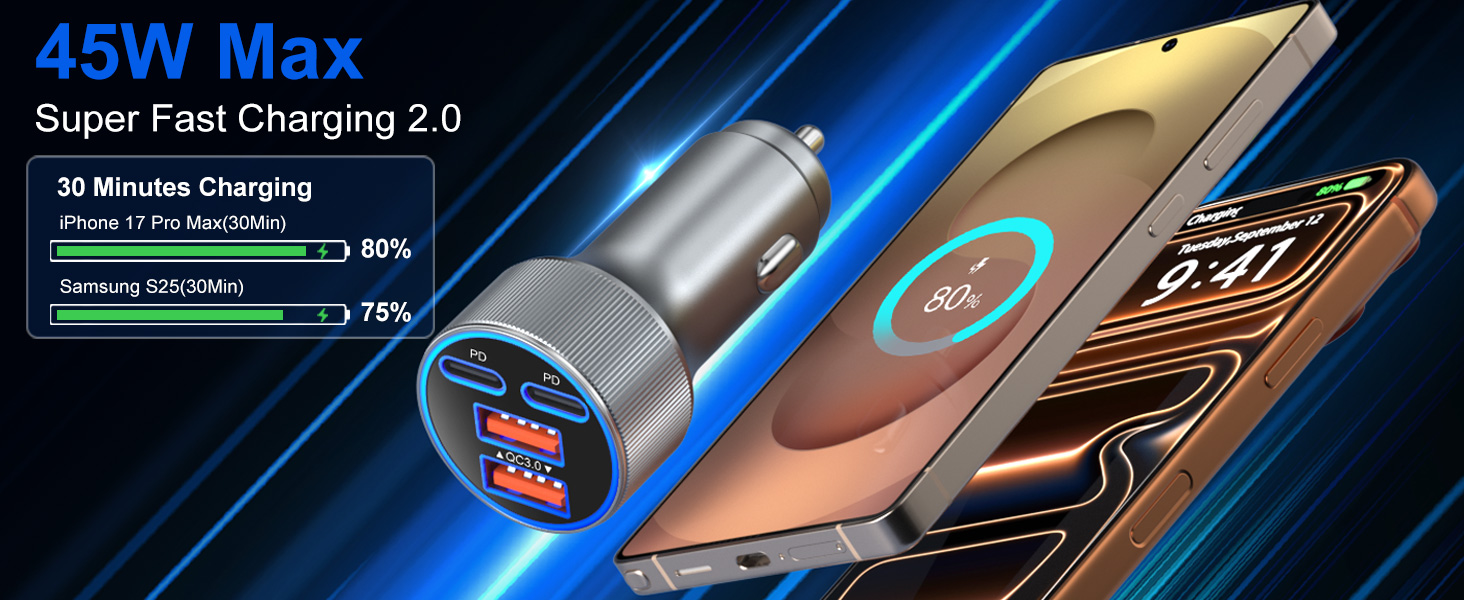 45W usb c super fast type c car charger