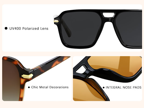 Polarized Aviator Sunglasses Women Men Retro 70s 80s 90s Aviators Trendy Square Pilot Vintage Shades