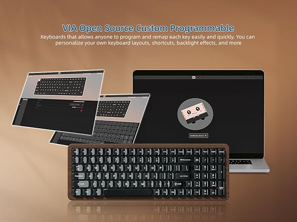 98% Wireless Mechanical Keyboard with Number Pad Natural Walnut Wood Gaming Keyboard