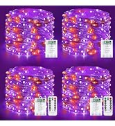 KAQ 4Pack Halloween Fairy Lights Battery Operated Orang Purple with Remote | 80FT 240LED Hallowee...